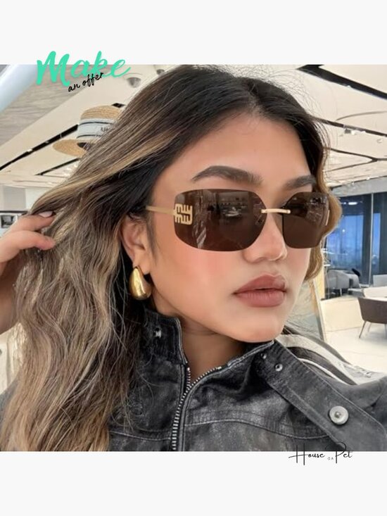 Rimless Y2K Retro Sunglasses Wrap Around Shield Frame main image 7